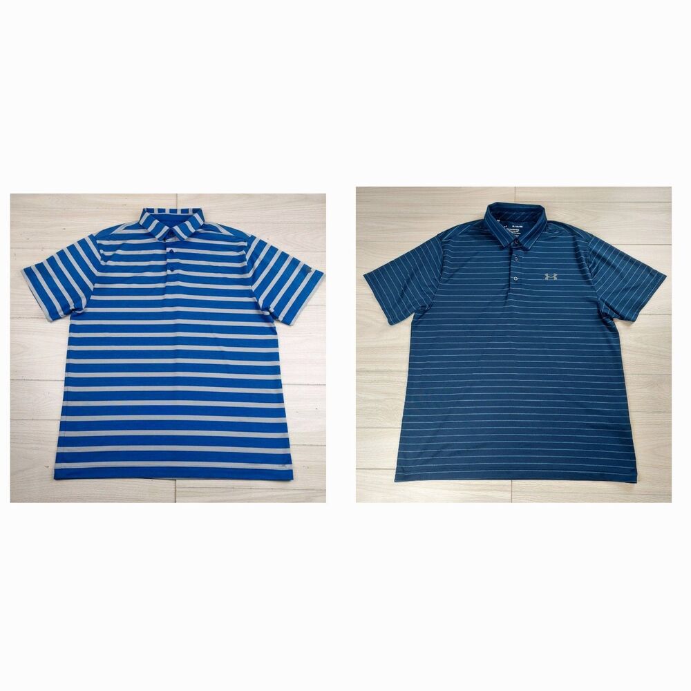 Lot of 2 Under Armour The Playoff Polo Shirt Mens Large Blue‎ Golf Performance